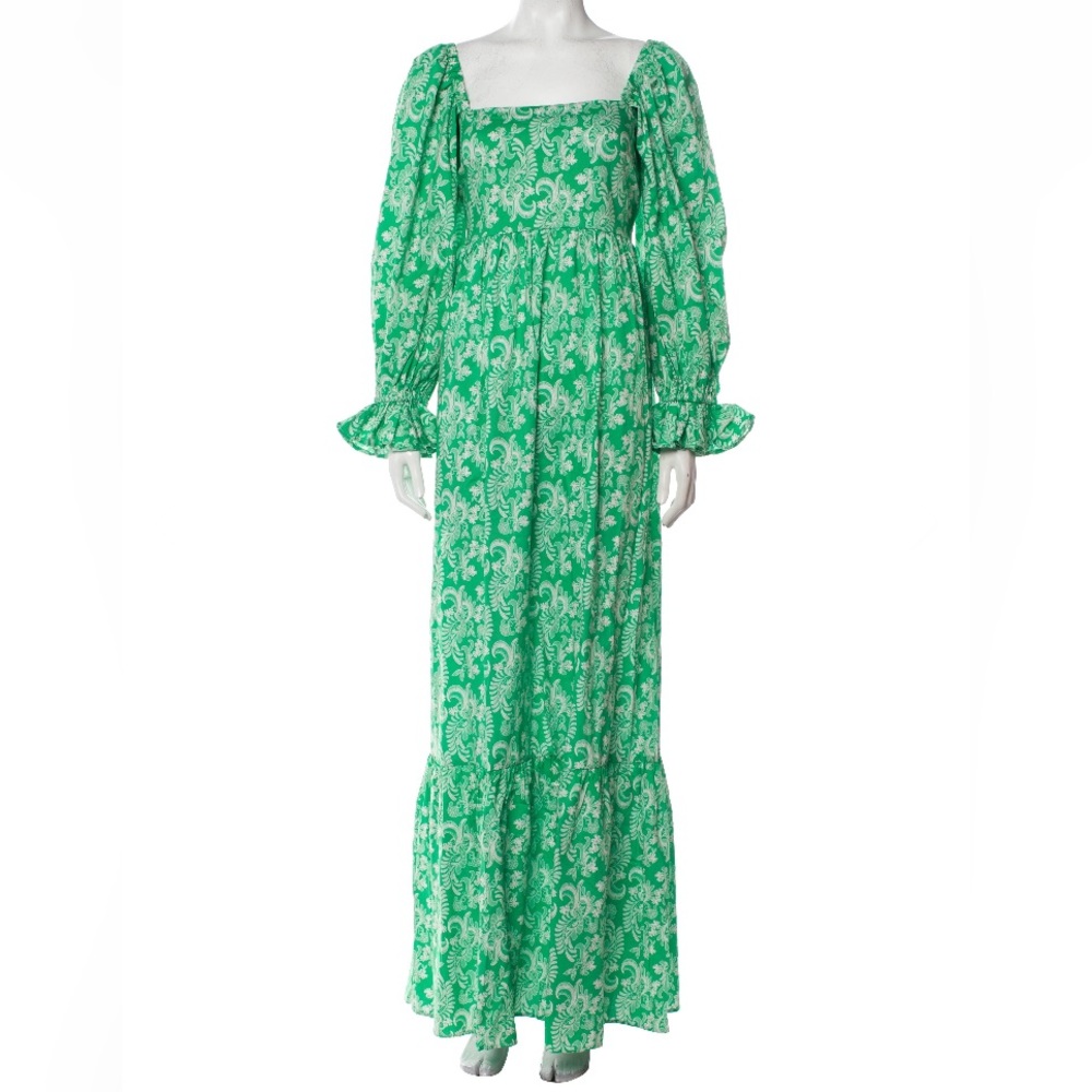 THE LULO PROJECT Anne B Green Lace Print Cotton Maxi Dress NWT